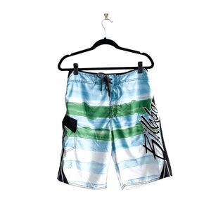Billabong Mens Striped Drawstring High-Rise Board Shorts Blue Green Size 30